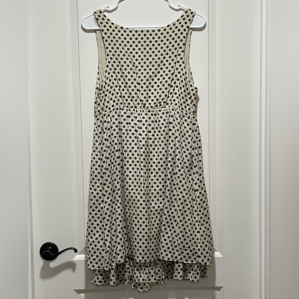 Boutique Silk Blend Matty M Size M Cream Navy Polka Dot Coquette Midi Dress - Picture 5 of 9